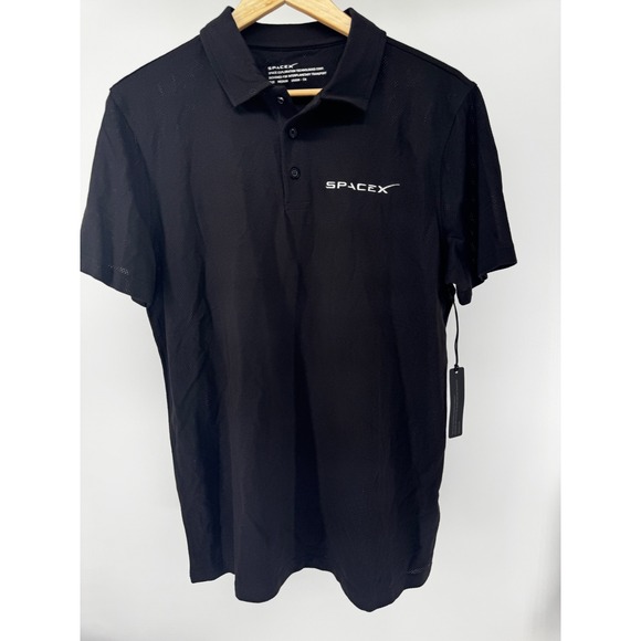 SpaceX Polo Shirt Mens Medium Black Short Sleeve Performance Tech Logo